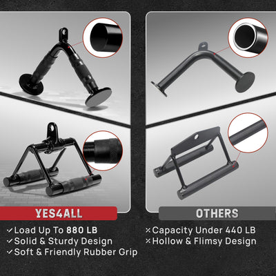 Yes4All Cable Machine Attachment, Row Handles, Tricep Rope, Straight Bar, V Bar, LAT Pulldown Accessories Load 880 LB for Home Gym