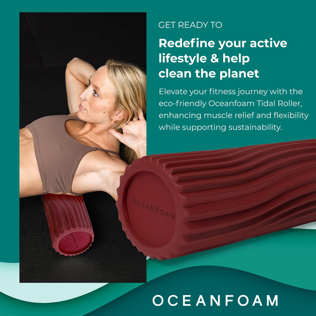 Oceanfoam Tidal Roller - Natural - Muscle Massage Foam Roller for Back Pain & Stretching - Firm and Ergonomic Wide Wave Textured - Yoga, Athletics, & Wellness - Full Size, 20" x 5"