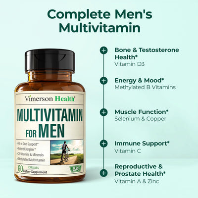 Multivitamin for Men – Methylated Mens Multivitamins & Multiminerals Capsules with Vitamin B12, A, D, C, Zinc, Magnesium & More for Complete Daily Support – High Potency Bioavailable Vitamins for Men