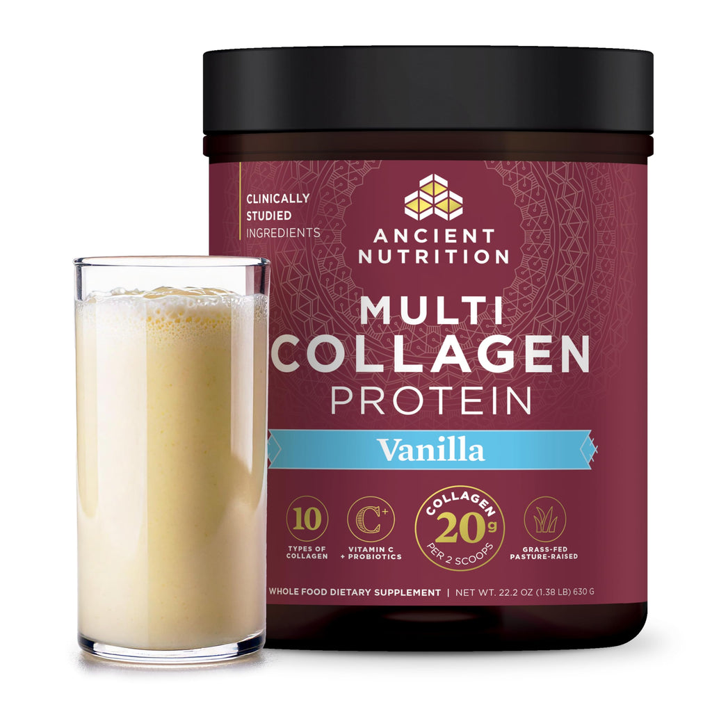 Ancient Nutrition Collagen Powder Protein with Probiotics, Unflavored Multi Collagen Protein with Vitamin C, 45 Servings, Hydrolyzed Collagen Peptides Supports Skin and Nails, Gut Health, 16oz