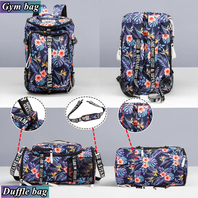 Gym Duffle Bag Backpack with Shoe Compartment,4 ways Travel Backpack for Women and Men,Multi-Functional Weekender bag with Waterproof Layer&Laptop Compartment for Fitness, Travel,Camping