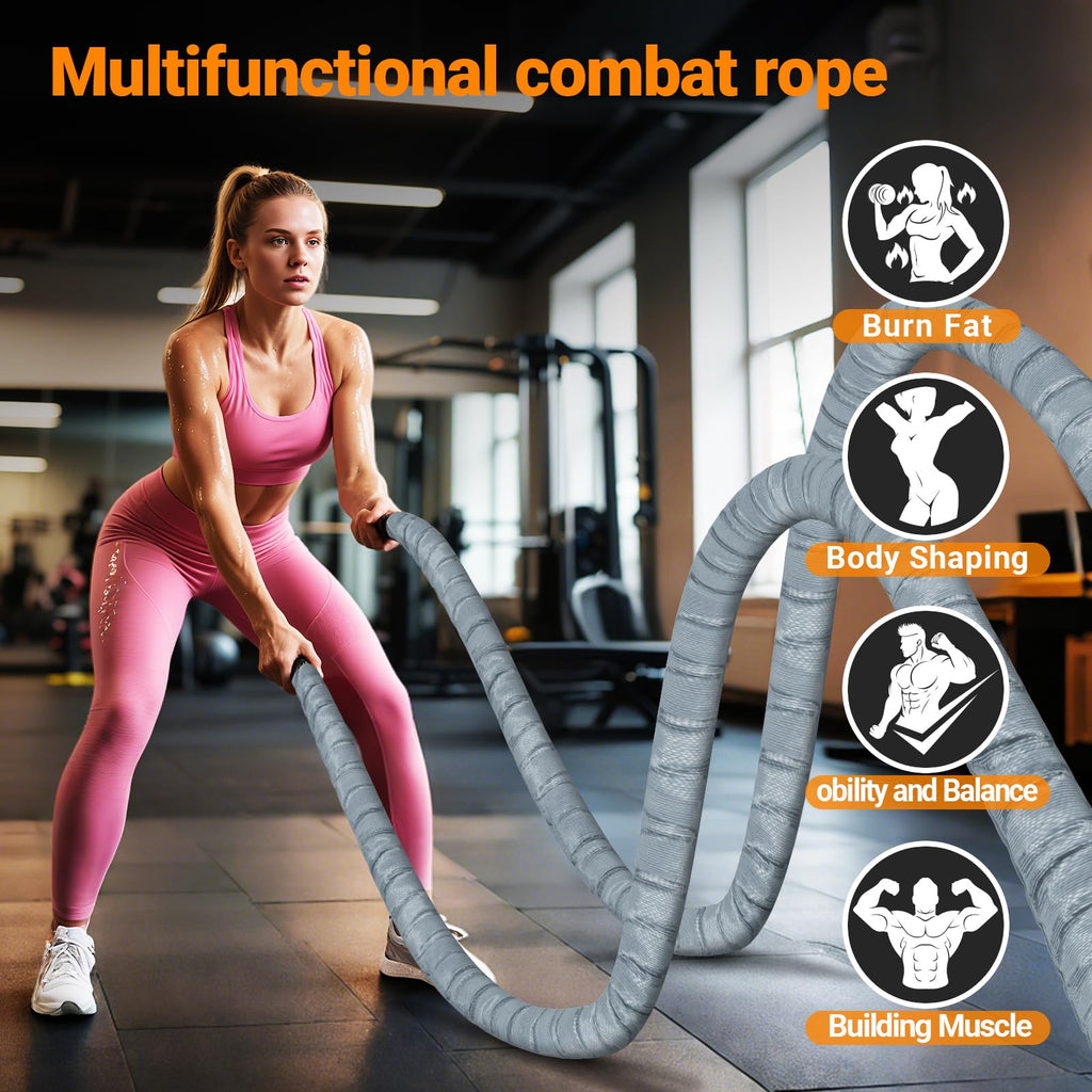 Battle Rope 1/1.26/1.5/2 Inch Diameter,Pink 30FT/40FT/50FT Exercise Workout Ropes for Home Gym Heavy Weighted Training Rope for Working Out