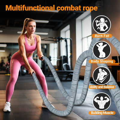 Battle Rope 1/1.26/1.5/2 Inch Diameter,Pink 30FT/40FT/50FT Exercise Workout Ropes for Home Gym Heavy Weighted Training Rope for Working Out