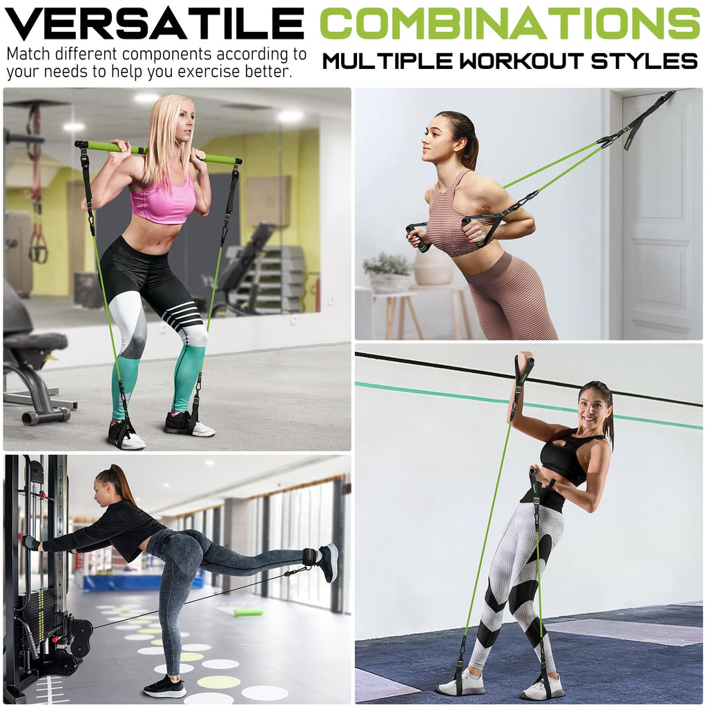 Pilates Bar Kit with Resistance Bands, Multifunctional Pilates Bar for Women & Men with Heavy-Duty Metal Adjustment Buckle, Pilates Home Equipment for Full BodyWorkouts