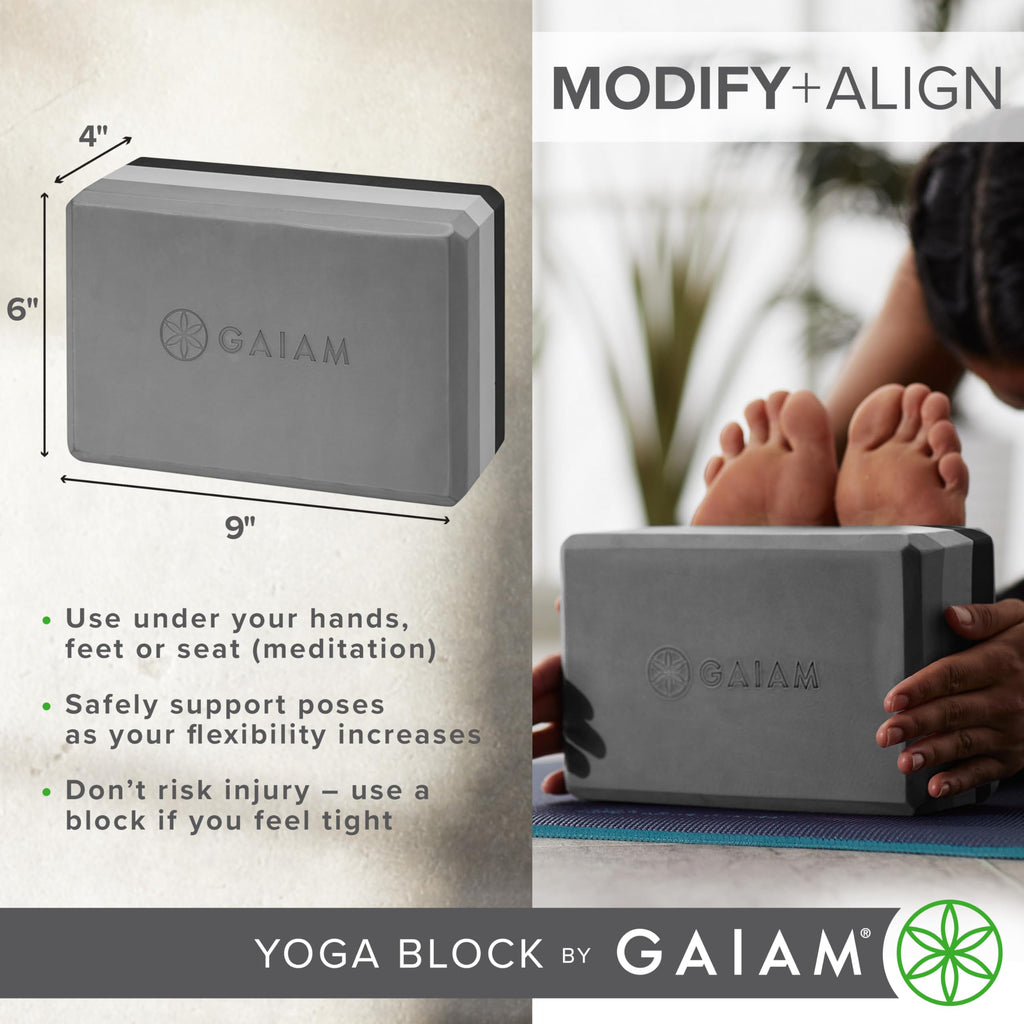 Gaiam Yoga Block - Supportive Latex-Free Eva Foam - Soft Non-Slip Surface with Beveled Edges for Yoga, Pilates, Meditation - Yoga Accessories for Stability, Balance, Deepen Stretches