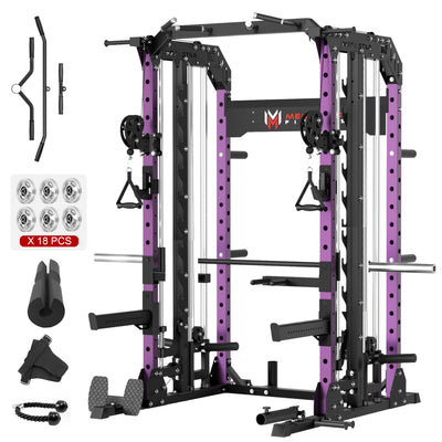 Smith Machine Home Gym with Aluminum Pulley Set- 2000lbs Capacity All-in-One Power Rack with Cable Crossover, Pull-Up Bar & Dip Station, Includes 18 Attachments, P107 Anvil