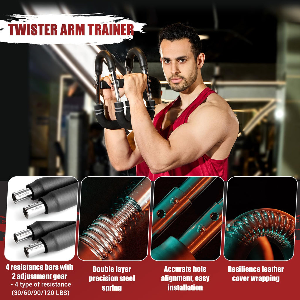 Twister Arm Trainer, Adjustable Twister Arm Chest Exerciser with 2/4 Spring & Training Poster for Men & Women, Detachable Power Twister Home Fitness Equipment for Enhancing Upper Body Muscle