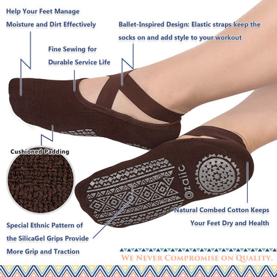 Ozaiic Pilates Socks for Women Non Slip Grip, Yoga Socks with Grippers for Barre, Hospital, Ballet, Dance, Barefoot Workout