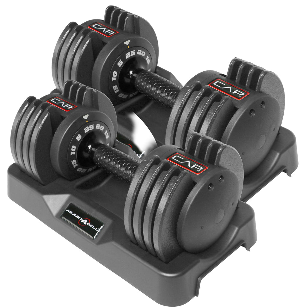 CAP Barbell ADJUSTABELL Adjustable Round Dumbbell Weights - Singles & Pairs | 12.5 lb, 25 lb & 55 lb | Multiple Handle Options