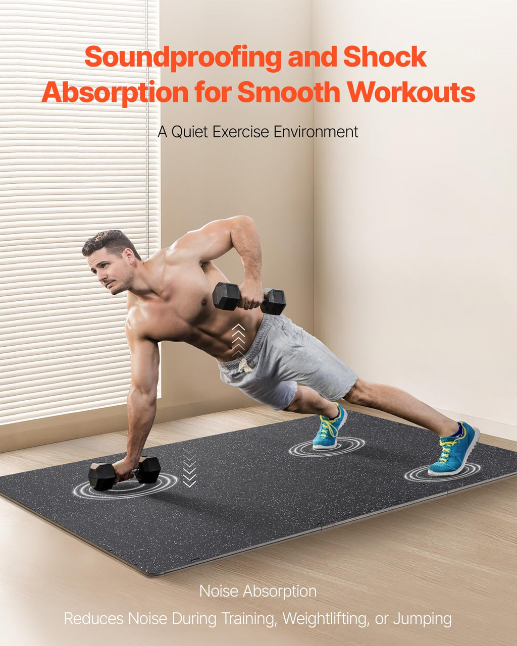 VEVOR 0.56Inch 48sq.ft 12 Tiles Gym Flooring for Home Gym, Rubber Top with High Density EVA Foam, 25 x 25In Gym Floor Exercise Equipment Mats, Interlocking Gym Mats, Puzzle Workout Mats, Black & Gray