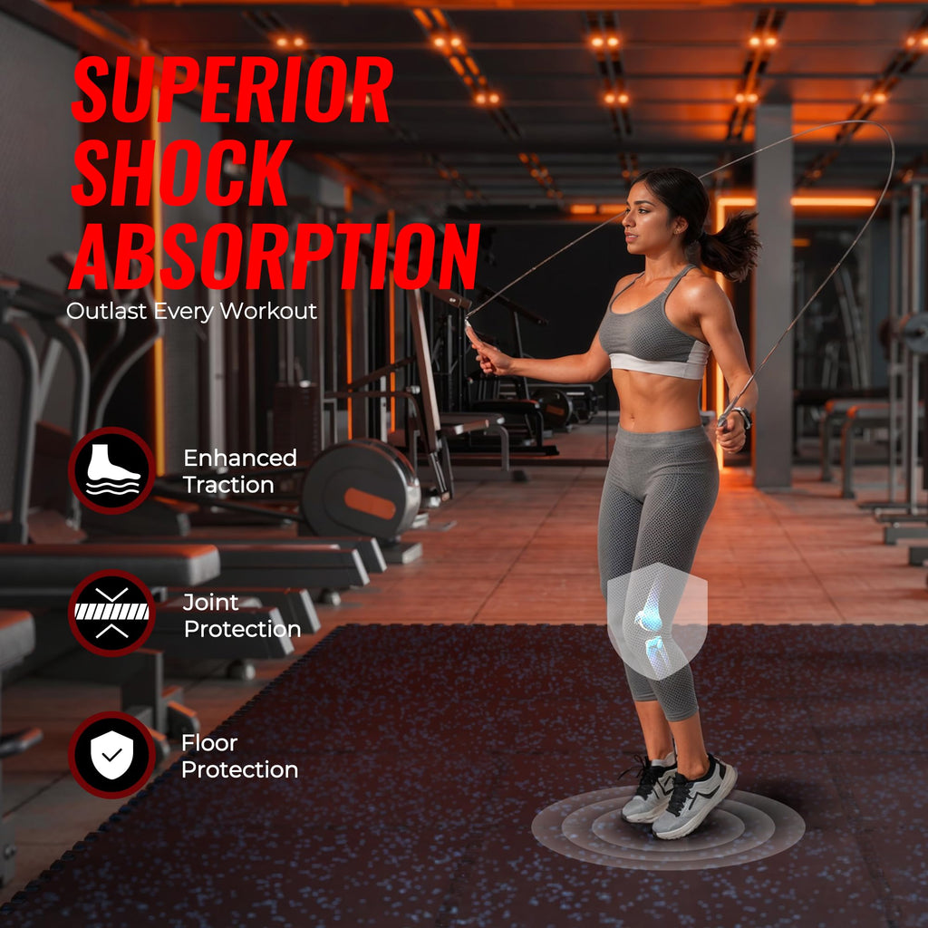 SUPERJARE 0.56'' Thick 12 Pcs 48 Sq Ft Rubber Top Exercise Equipment Mats, High Density EVA Foam Mats with Rubber Top, Interlocking Gym Flooring for Home Gym, Protective Workout Mat, Black/Grey