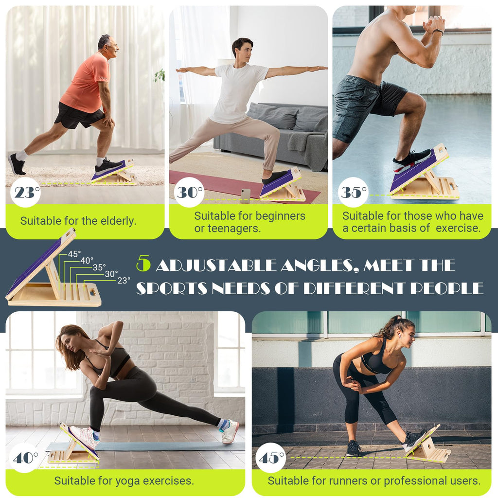 Slant Board for Calf Stretching, Adjustable Portable Wooden Incline Board for Calf Stretcher with Training Poster, 300 Lbs Weight Capacity Calf Stretch Wedge for Leg, Knees, Heel, Ankle & Stretching