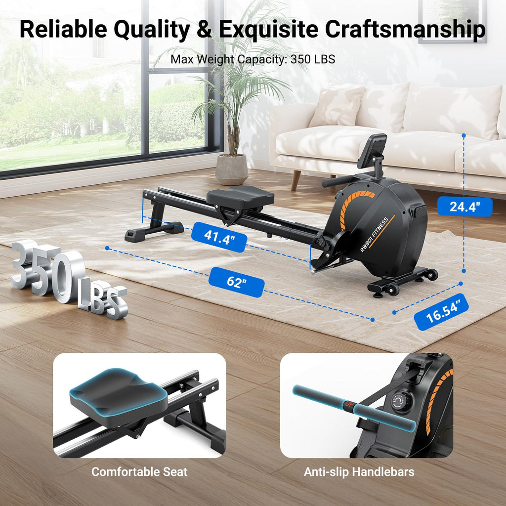 Dripex Rowing Machines for Home Use, Rowing Machine Magnetic Rower, 16 Levels of Workout Resistance, Max 350 LBS, Dual Slide Rail, Bluetooth App Compatible, LCD Monitor, Row Machine for Gym Exercise