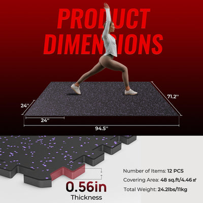 SUPERJARE 0.56'' Thick 12 Pcs 48 Sq Ft Rubber Top Exercise Equipment Mats, High Density EVA Foam Mats with Rubber Top, Interlocking Gym Flooring for Home Gym, Protective Workout Mat, Black/Grey