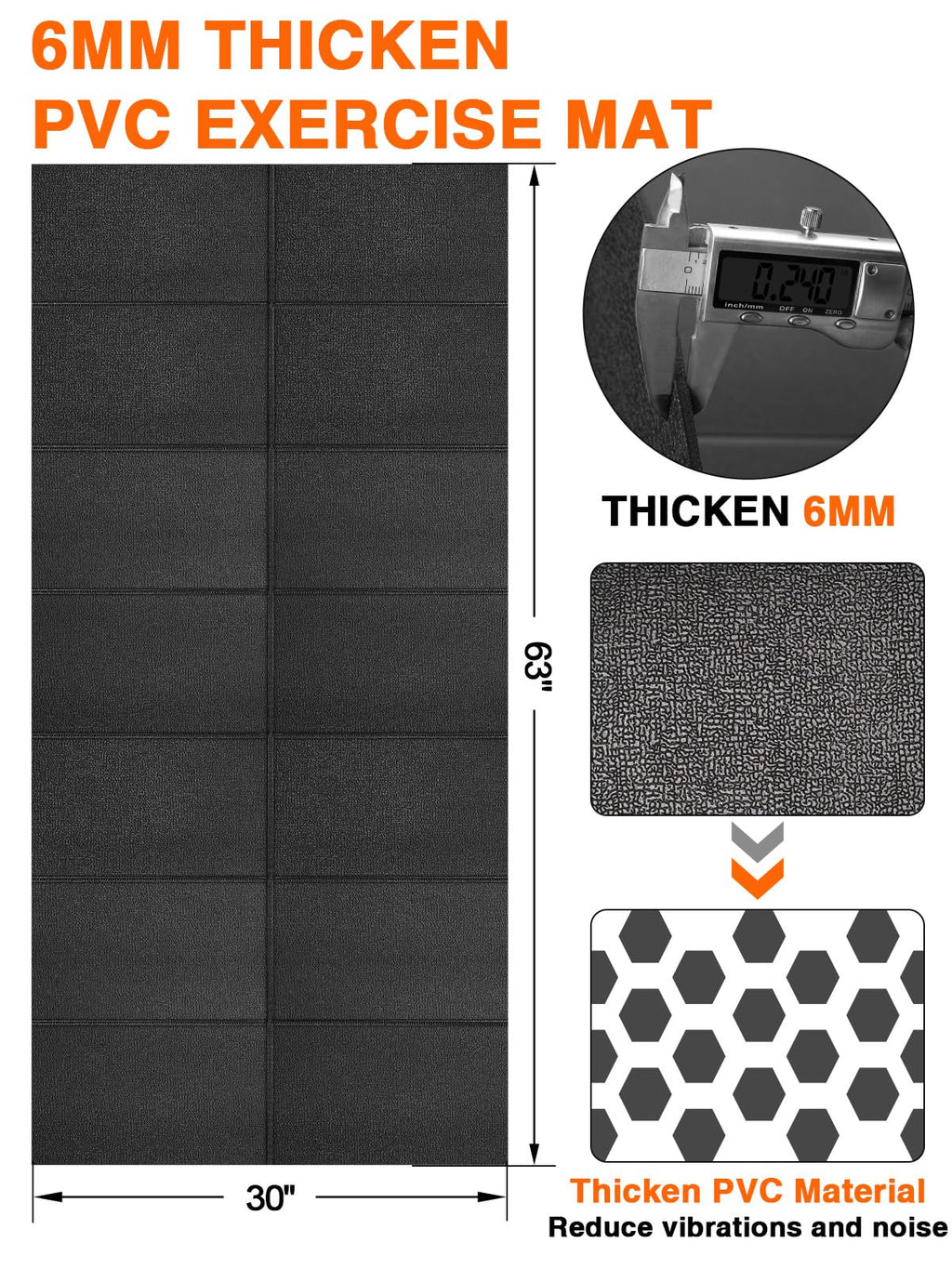 Treadmill Mat 96"x36", WERCHO Walking Pad Mat for Carpet Hardwood Floors 6mm Heavy-Duty Exercise Equipment Mat for Rowing Machine, Treadmil Pad, Spin Bike, Elliptical Trainer, Home, Gym