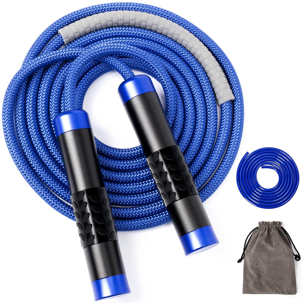 1LB Weighted Jump Ropes for fitness Women Men, Tangle-Free Ball Bearing Rapid Speed Skipping Jump Rope with Adjustable 9mm Cotton & PVC Cord, Aluminum Handles for MMA, Boxing, CrossFit, Weight-loss Workouts