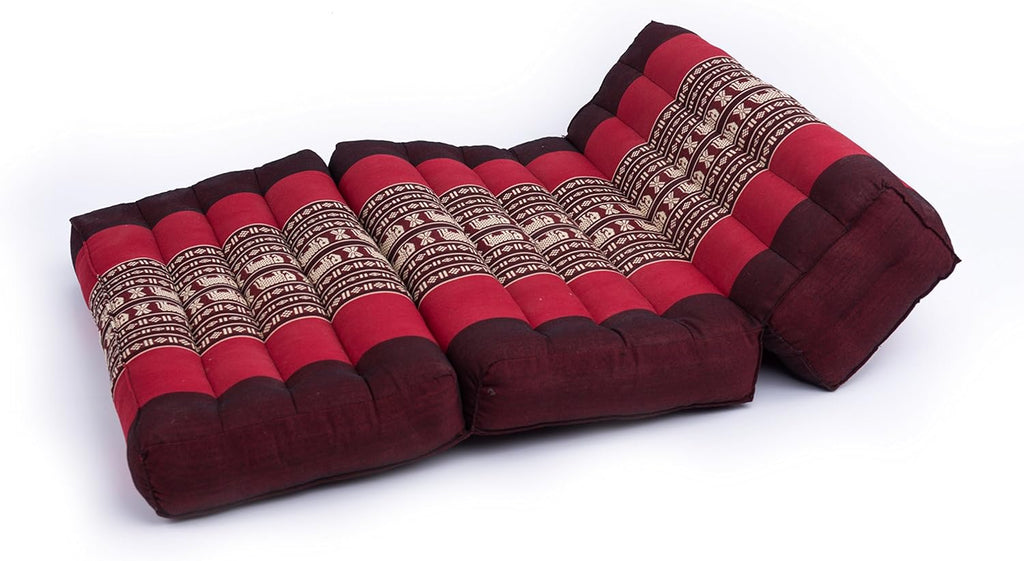 GABUR Foldable Meditation Cushion, 100% Kapok, Red Elephants, 25.5"x19.5"