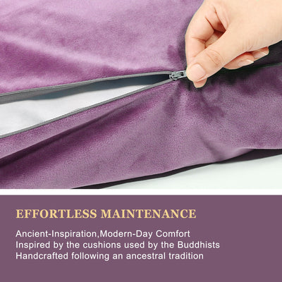 Meditation Zafu Cushion Set with Buckwheat Hulls & Memory Foam - Ergonomic Support for Yoga & Sitting - Removable Machine-Washable Luxury Velvet Cover - for Adults and Kids (Blue)