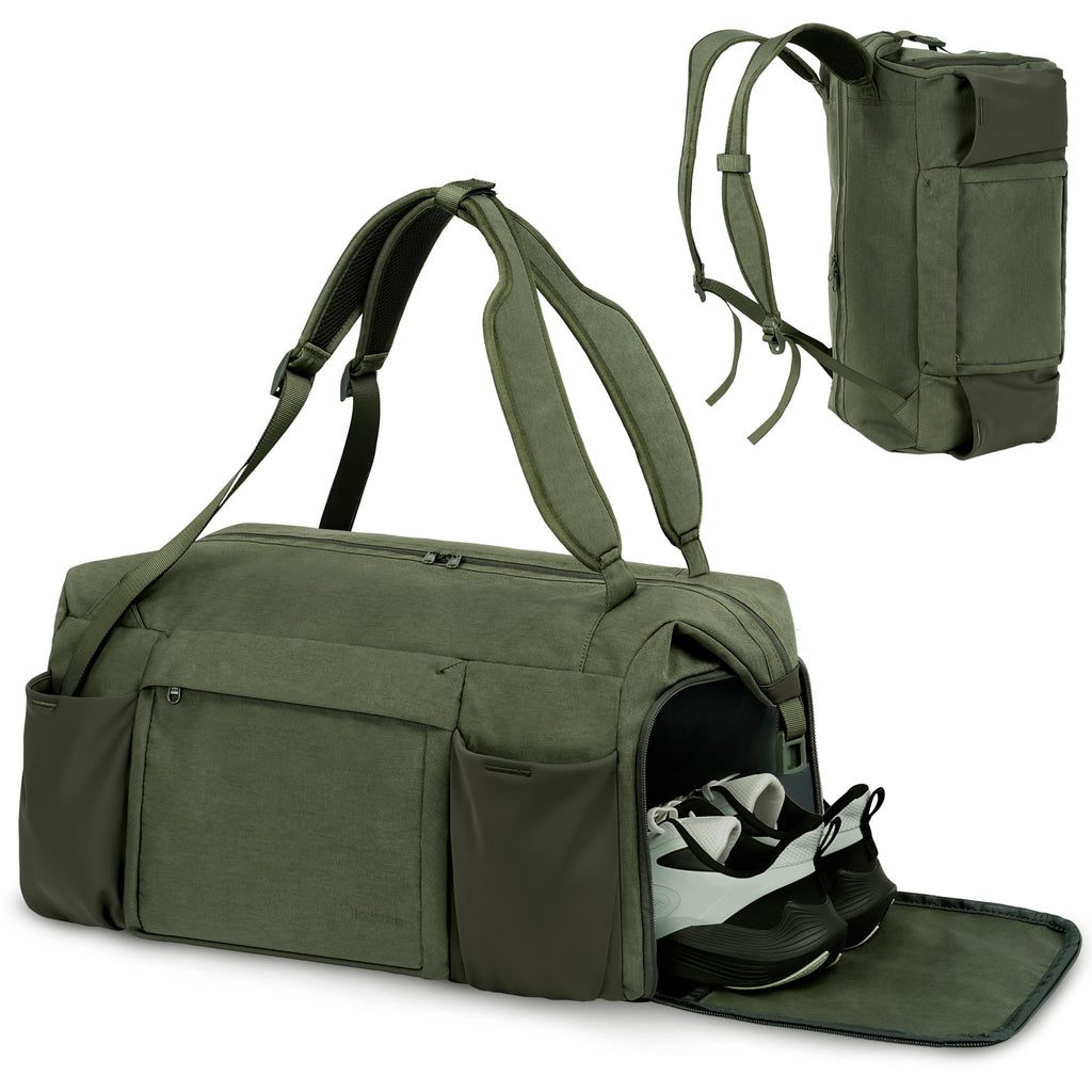 Gym Bag for Men with 2 Upgraded Bottle Holders Convertible Duffle Bag and Gym Backpack Waterproof Sports Bags with Shoes Compartment and Wet Pocket - Black