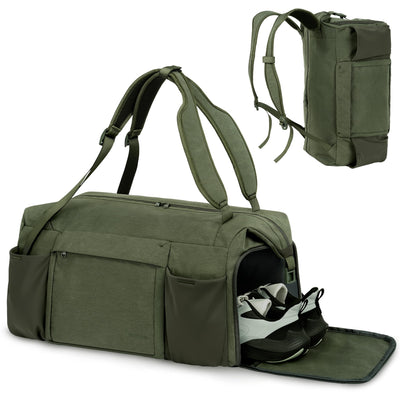 Gym Bag for Men with 2 Upgraded Bottle Holders Convertible Duffle Bag and Gym Backpack Waterproof Sports Bags with Shoes Compartment and Wet Pocket - Black