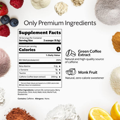 Promix Pre-Workout Powder, Strawberry Lemon – Boosts Focus, Energy & Endurance – With Caffeine, B12, Beta-Alanine & L-Tyrosine – Gluten & Dairy-Free, 10.05 oz