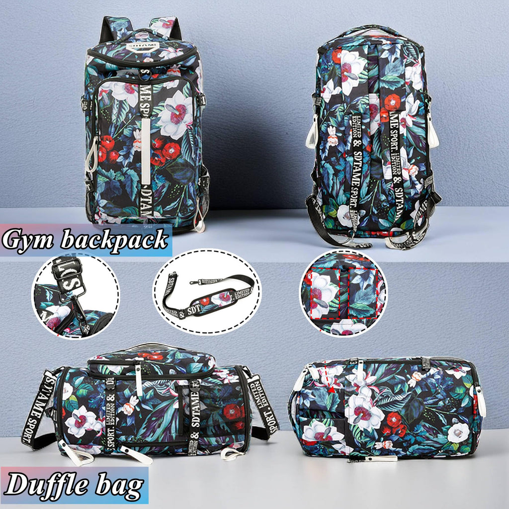 Gym Duffle Bag Backpack with Shoe Compartment,4 ways Travel Backpack for Women and Men,Multi-Functional Weekender bag with Waterproof Layer&Laptop Compartment for Fitness, Travel,Camping