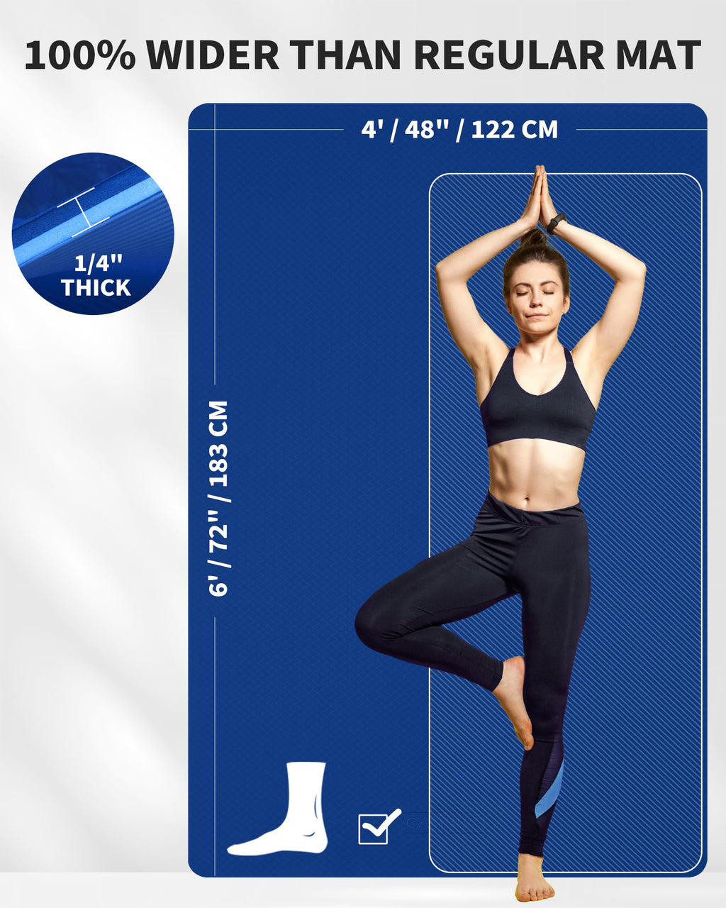 CAMBIVO Large Yoga Mat (6'x 4'), Extra Wide Workout Mat for Men and Women, Yoga Mat Thick 1/3 &1/4 Exercise Mats for Home Workout, Yoga, Pilates (Black,1/4 inch)