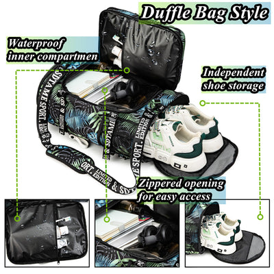 Gym Duffle Bag Backpack with Shoe Compartment,4 ways Travel Backpack for Women and Men,Multi-Functional Weekender bag with Waterproof Layer&Laptop Compartment for Fitness, Travel,Camping