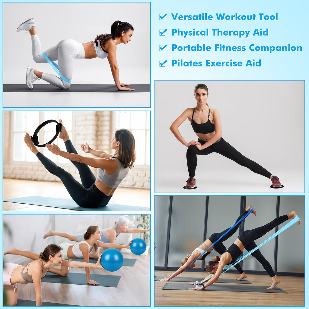 Pilates Ring Set with Resistance Bands Set, Pilates Ball, Sliding Disks – Workout Equipment Home Gym Includes Complete Fitness Poster