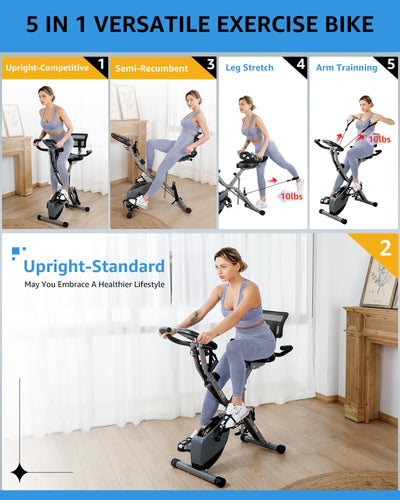 Foldable Exercise Bike Stationary Bikes for Home, 5 IN 1 Indoor Workout Bike, Cycling Bike with 16-Level Quiet Magnetic Resistance, 6.6 LBS Flywheel and 300LBS Capacity, 2025 Designed 817 X-bike
