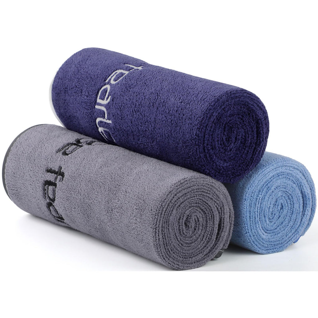 Microfiber Gym Towels Bigger Size Super Soft for Exercise Fitness, Sports, Workout, 380-GSM 15-Inch x 31-Inch Quick-Drying Towels (3 Pack, Grey+Blue+Purple)