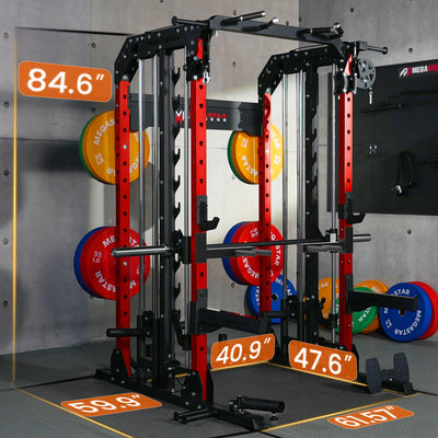 Smith Machine Home Gym with Aluminum Pulley Set- 2000lbs Capacity All-in-One Power Rack with Cable Crossover, Pull-Up Bar & Dip Station, Includes 18 Attachments, P107 Anvil