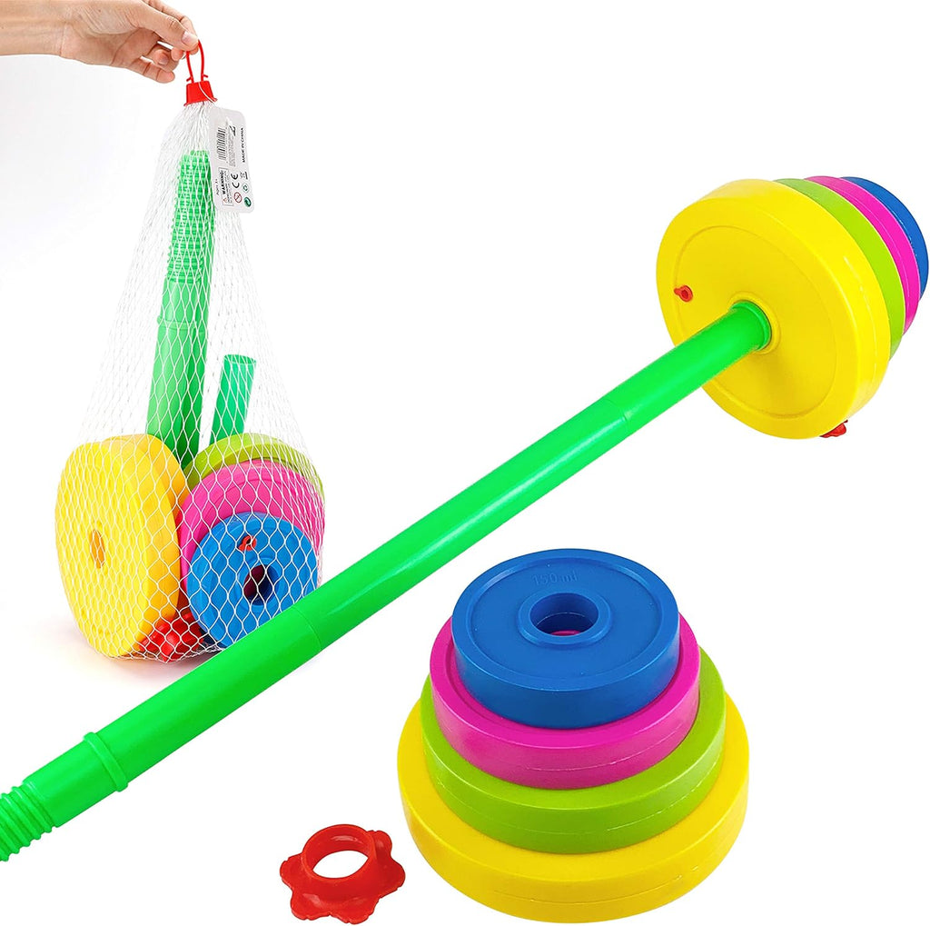 Liberty Imports Kids Barbell Weight Set - Adjustable Workout Toy Equipment for Children Pretend Play Exercise - Toddler Beginner Gym, Fitness, Weightlifting and Powerlifting (32 inches), multicolored