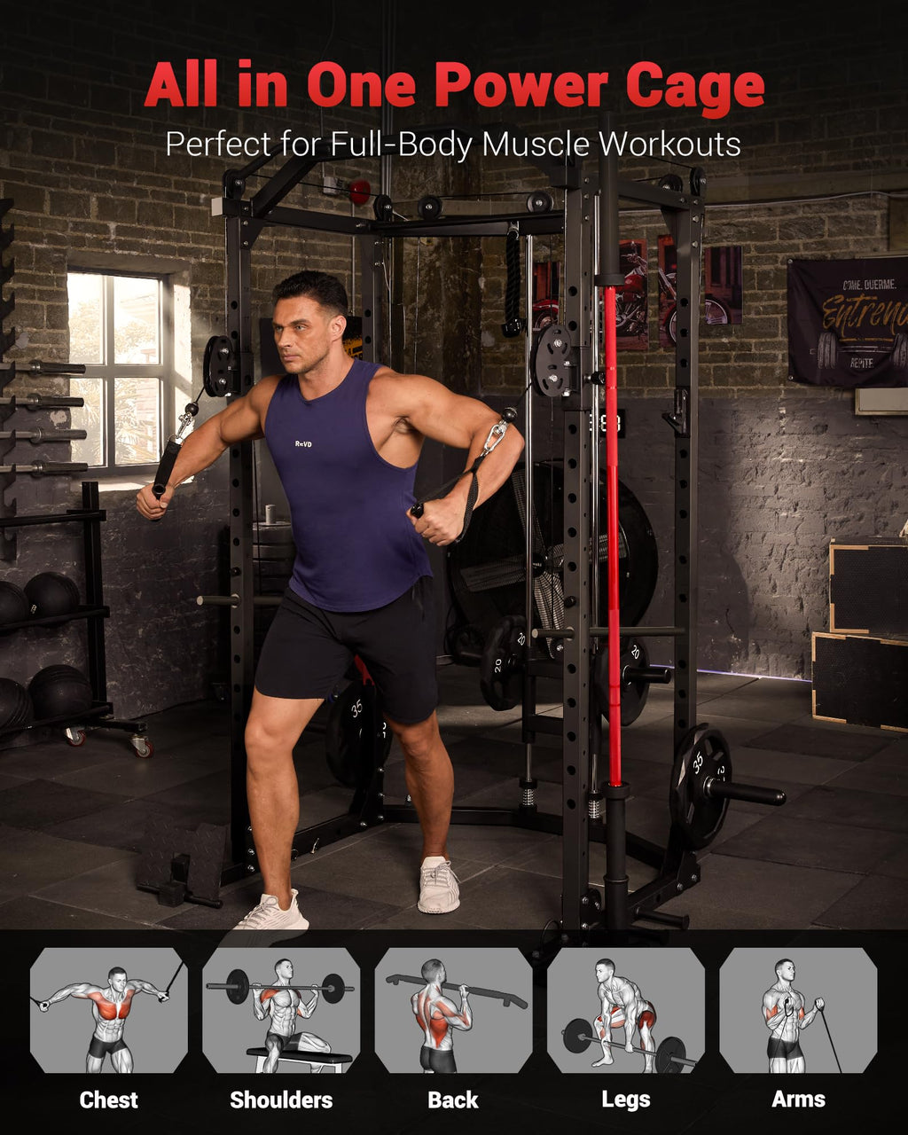 GarveeLife Power Cage, Multi-Functional Power Racks for Home Gym with Cable Crossover System, 1600 LBS Weight Capacity Fitness Squat Rack for Strength Workout with More Training Attachment