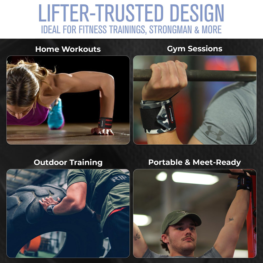 Rip Toned 18” Wrist Wraps - USPA Endorsed Wrist Straps for Weightlifting - Quality Wrist Support - Adjustable, Durable, Machine Washable - Gym Wraps for Powerlifting - for Men & Women