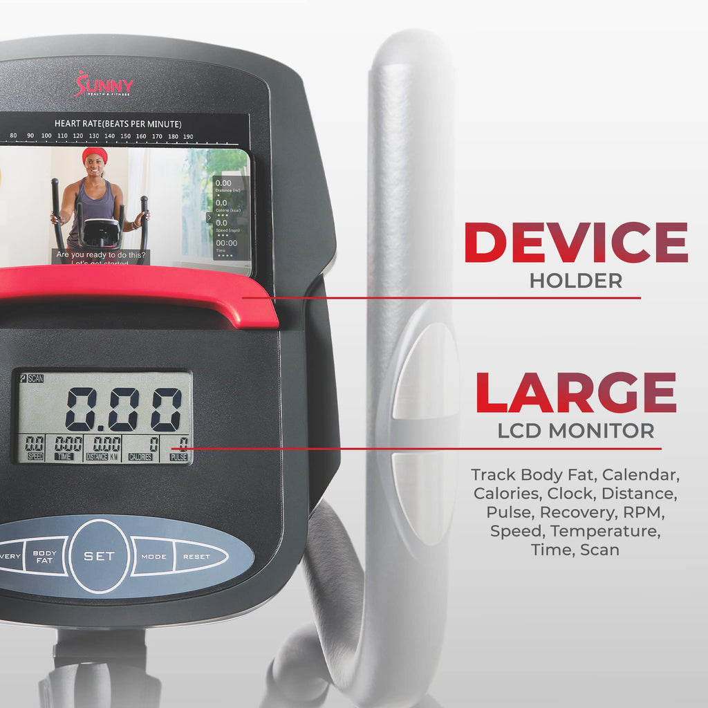 Sunny Health & Fitness Elliptical Trainer Machine w/Built-in Pulse Sensor, Low Impact Cardio Exerciser & Full-Body Cross Training for Home, Optional Free SunnyFit App Link & Electric w/300LB Load