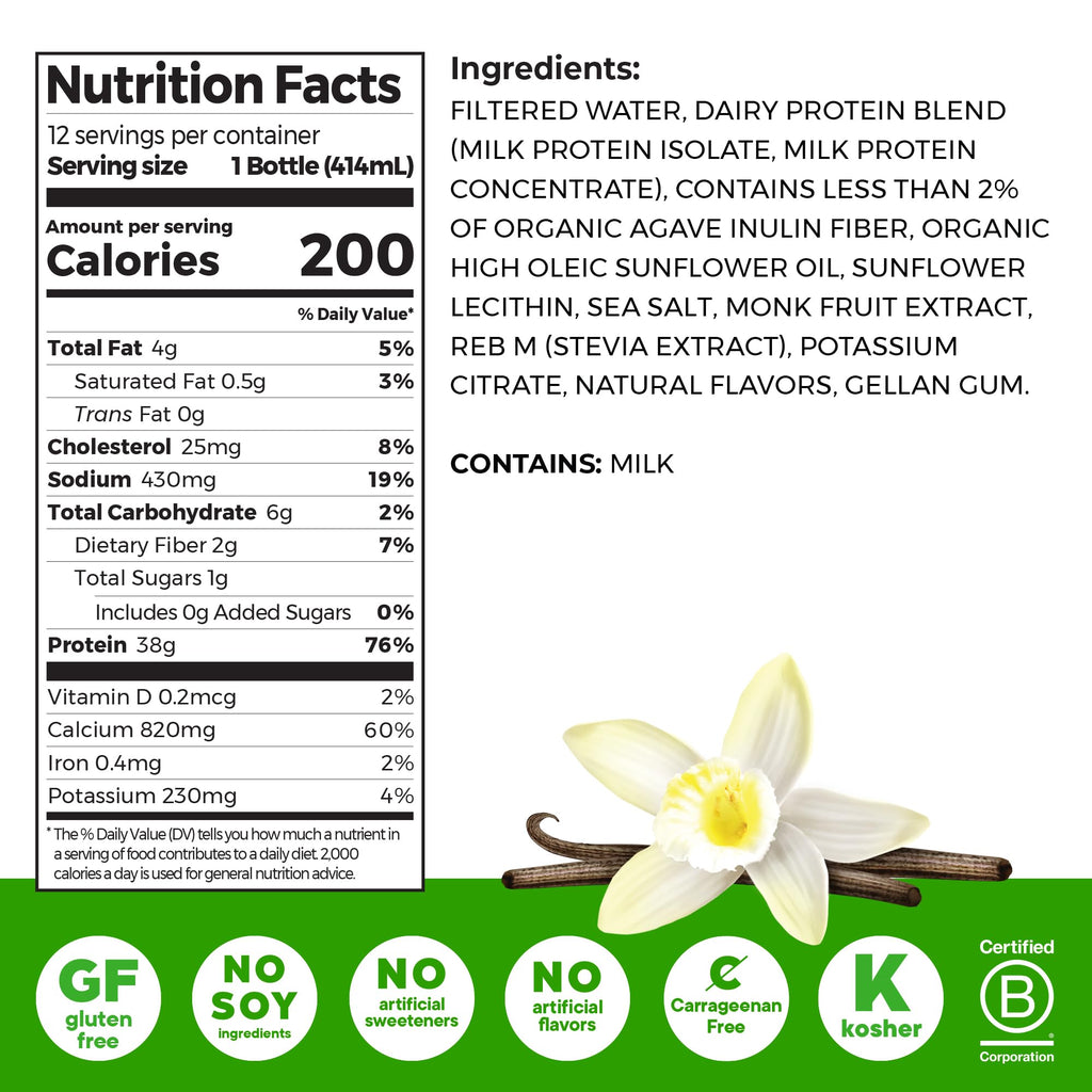Orgain 30g High Protein Shake, Dairy Isolate Milk Protein, Vanilla Bean, 5g BCAAs, 1g Sugar Per Serving, Meal Replacement, Ready to Drink, Keto Friendly, Gluten-Free 11 Fl Oz (Pack of 12)