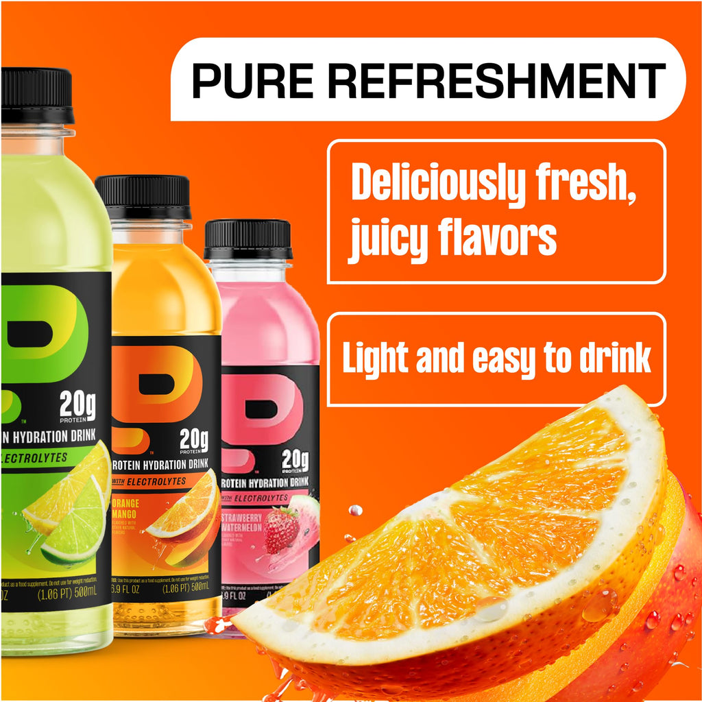 Protein2o Hydration Drink - 2-in-1 Liquid Clear Whey Protein Isolate and Electrolyte Drink - 20g Protein, Vitamins B5, B6 - Post-Workout Recovery - 16.9 Fl Oz - 12 Count Strawberry Watermelon
