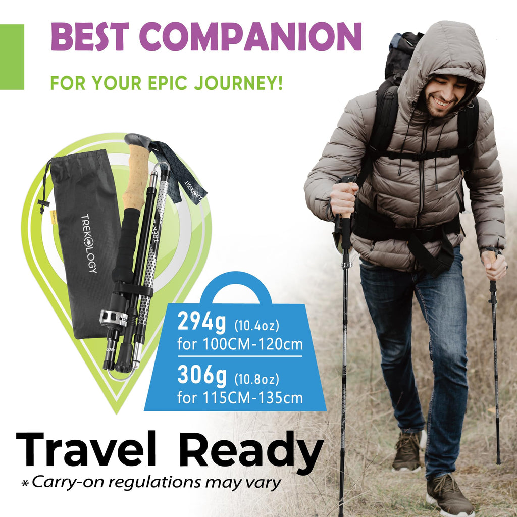 Trekology Trek-Z Collapsible Hiking & Trekking Poles - Balance Support for Seniors, Women, and Men, 2pc Per Set