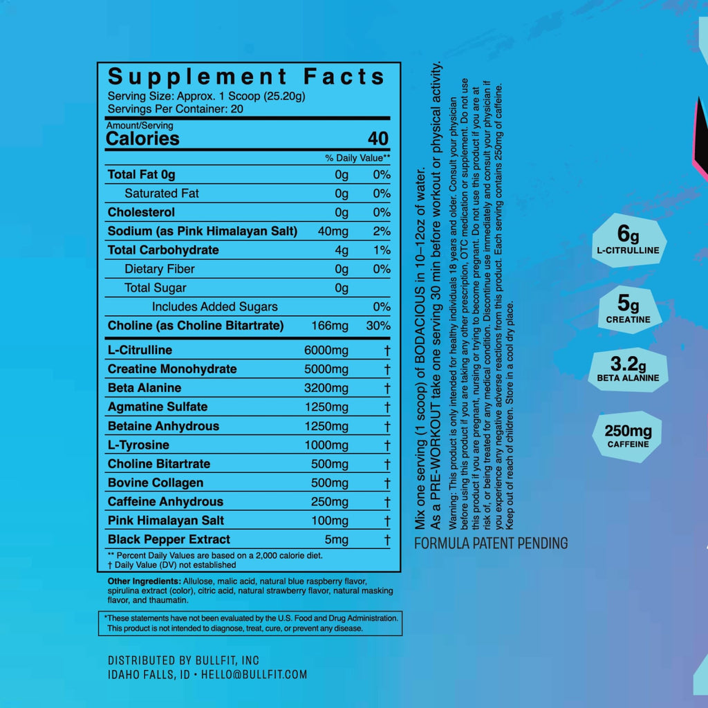 BULLFIT Pre Workout Powder, Pina Coolada Flavor, Pre-Workout Support for Men & Women, L Citrulline, Creatine, Beta Alanine & Electrolytes, Powdered Drink Mix with No Sucralose & Zero Sugar, 20 Srvgs