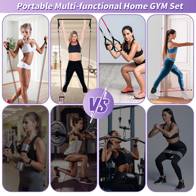 Portable Pilates Bar Kit with Resistance Bands for Men and Women - 3 Set Exercise Resistance Bands - Multifunctional Home Gym - Supports Full-Body Workouts – with Fitness Poster and Video