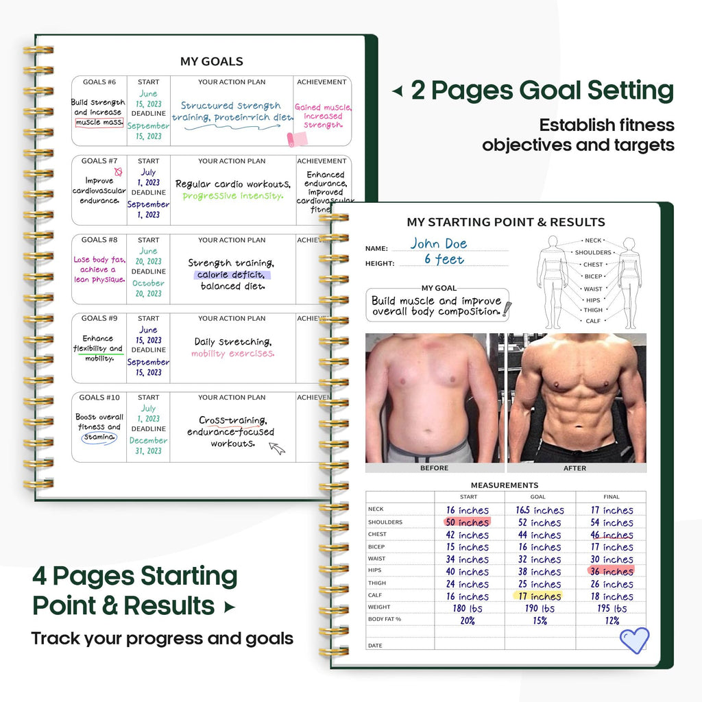Fitness Workout Journal for Women & Men, A5(5.5" x 8.2") Workout Log Book Planner for Tracking, Progress, and Achieving Your Wellness Goals - Green