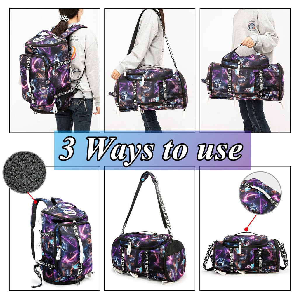 Gym Duffle Bag Backpack with Shoe Compartment,4 ways Travel Backpack for Women and Men,Multi-Functional Weekender bag with Waterproof Layer&Laptop Compartment for Fitness, Travel,Camping