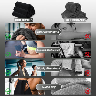 Microfiber Gym Towels for Working Out, Quickly Dry Yoga Towels for Men & Women Tennis, 16 Inch x 27 Inch, 6 Pack, Black
