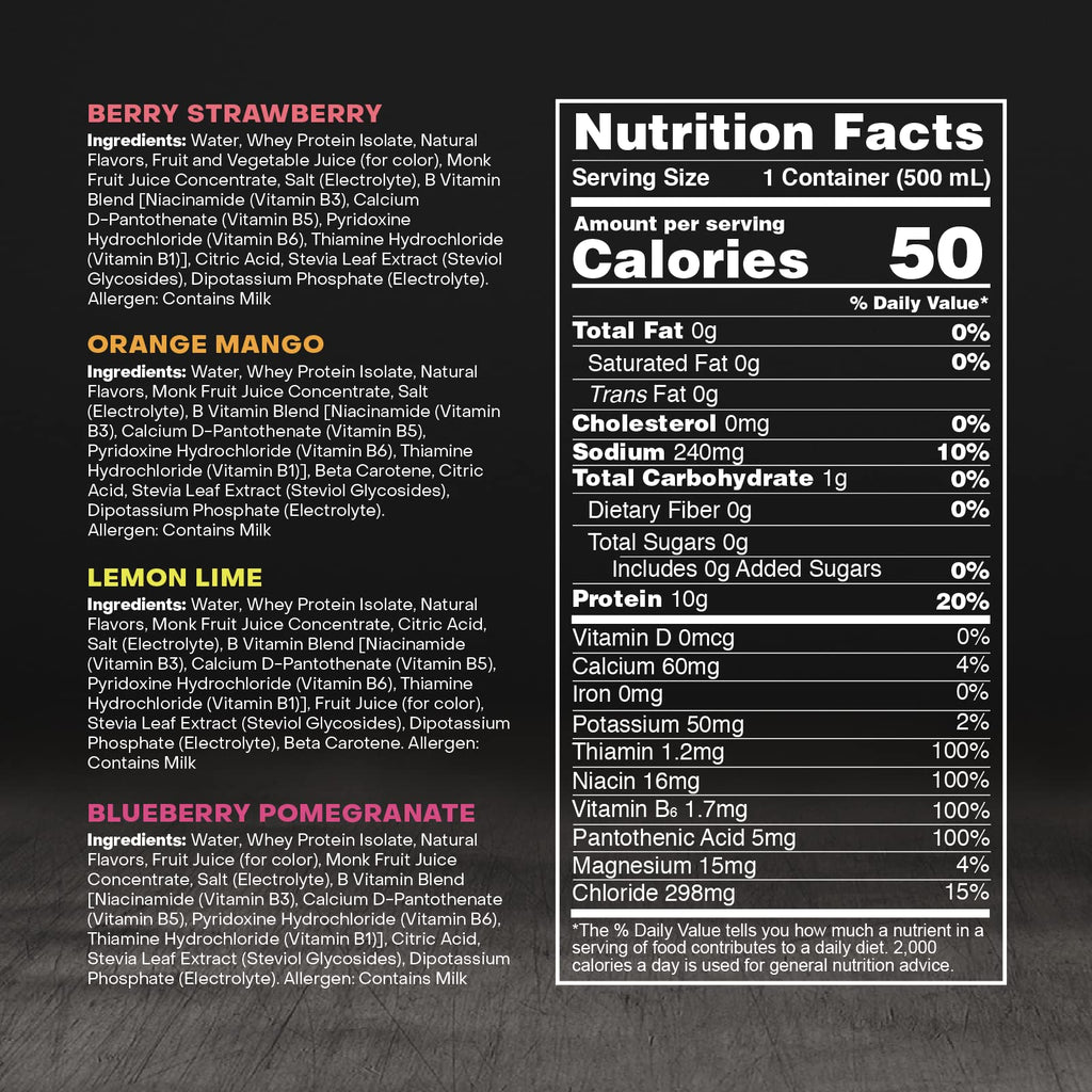 Whey Protein Water Sports Drink by PWR LIFT | Orange Mango | Keto, Vitamin B, Electrolytes, Zero Sugar, 10g of Protein | Post-Workout Energy Beverage | 16.9oz (Pack of 12)