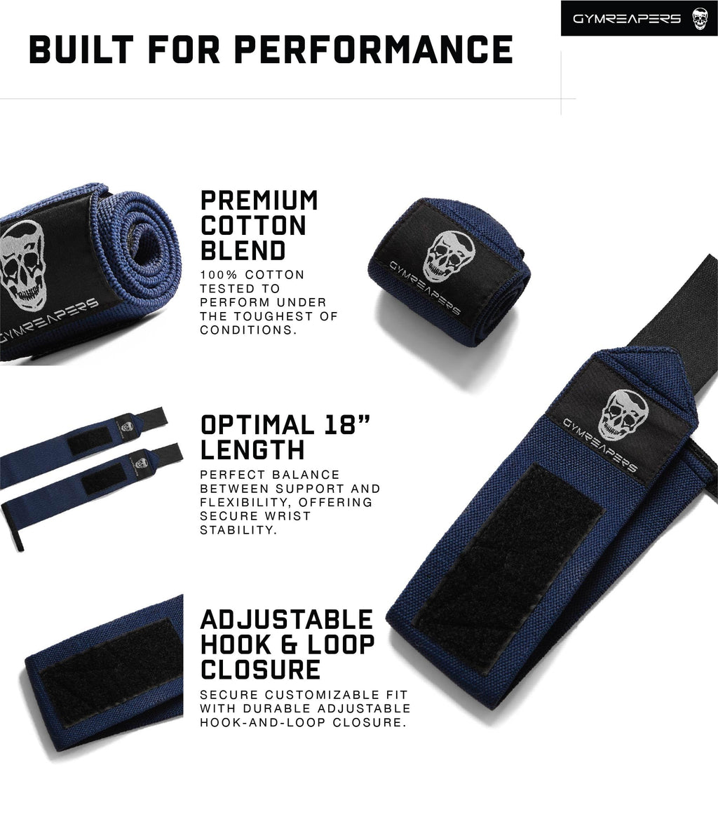 Gymreapers Weightlifting Wrist Wraps (IPF Approved) 18" Professional Quality Wrist Support with Heavy Duty Thumb Loop - Best Wrap for Powerlifting Competition, Strength Training, Bodybuilding