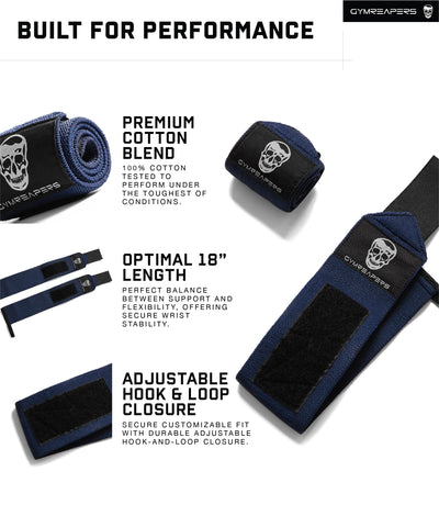Gymreapers Weightlifting Wrist Wraps (IPF Approved) 18" Professional Quality Wrist Support with Heavy Duty Thumb Loop - Best Wrap for Powerlifting Competition, Strength Training, Bodybuilding