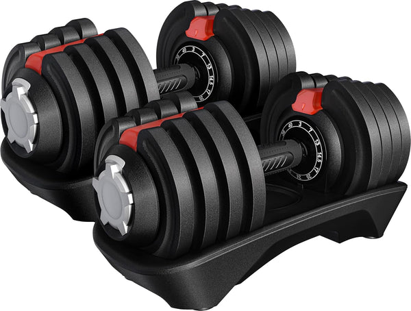 Yaheetech Adjustable Dumbbell Set 28/40/52.5/90LBS Adjustable Dumbbells Fast Adjust Dumbbell Weight Set with Anti-Slip Handle and Tray for Men/Women Home Gym Strength Training Equipment Single/Pair