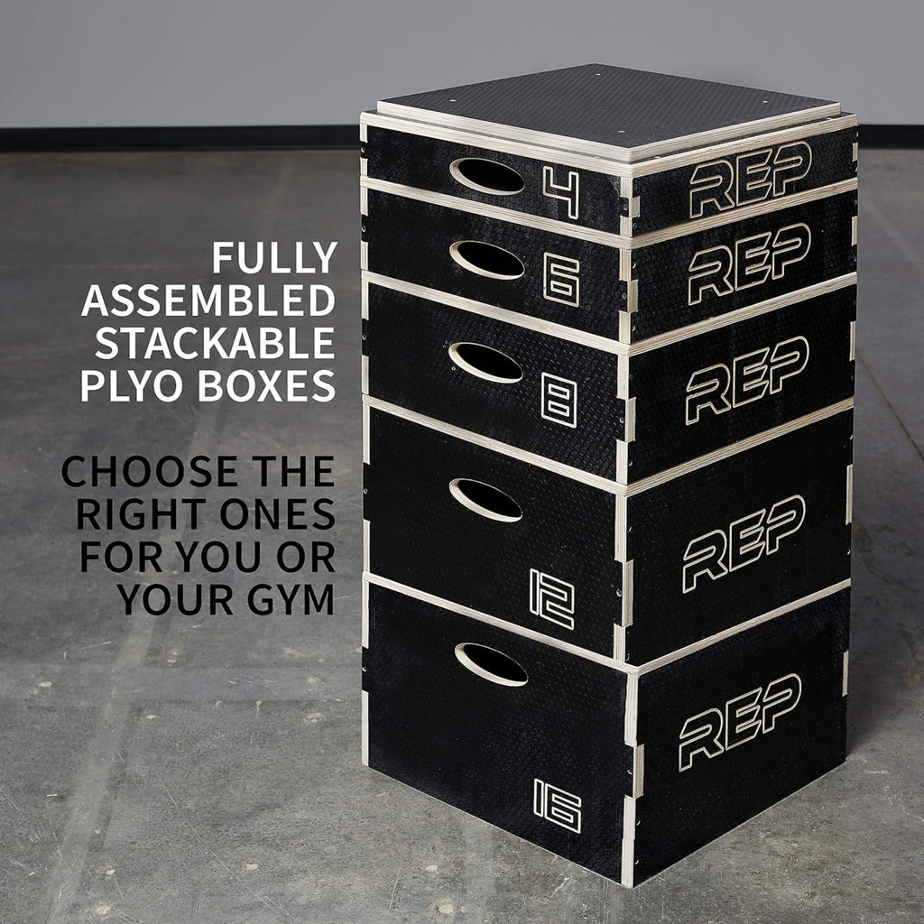 Rep Wooden Plyo Box | Stackable Jump Platforms for Home Gym Workouts | Multiple Height Options from 4, 6.8 and 12" Exercise Step Up Boxes for CrossFit & Plyometric Training | Durable Fitness Equipment