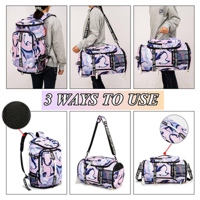 Gym Duffle Bag Backpack with Shoe Compartment,4 ways Travel Backpack for Women and Men,Multi-Functional Weekender bag with Waterproof Layer&Laptop Compartment for Fitness, Travel,Camping